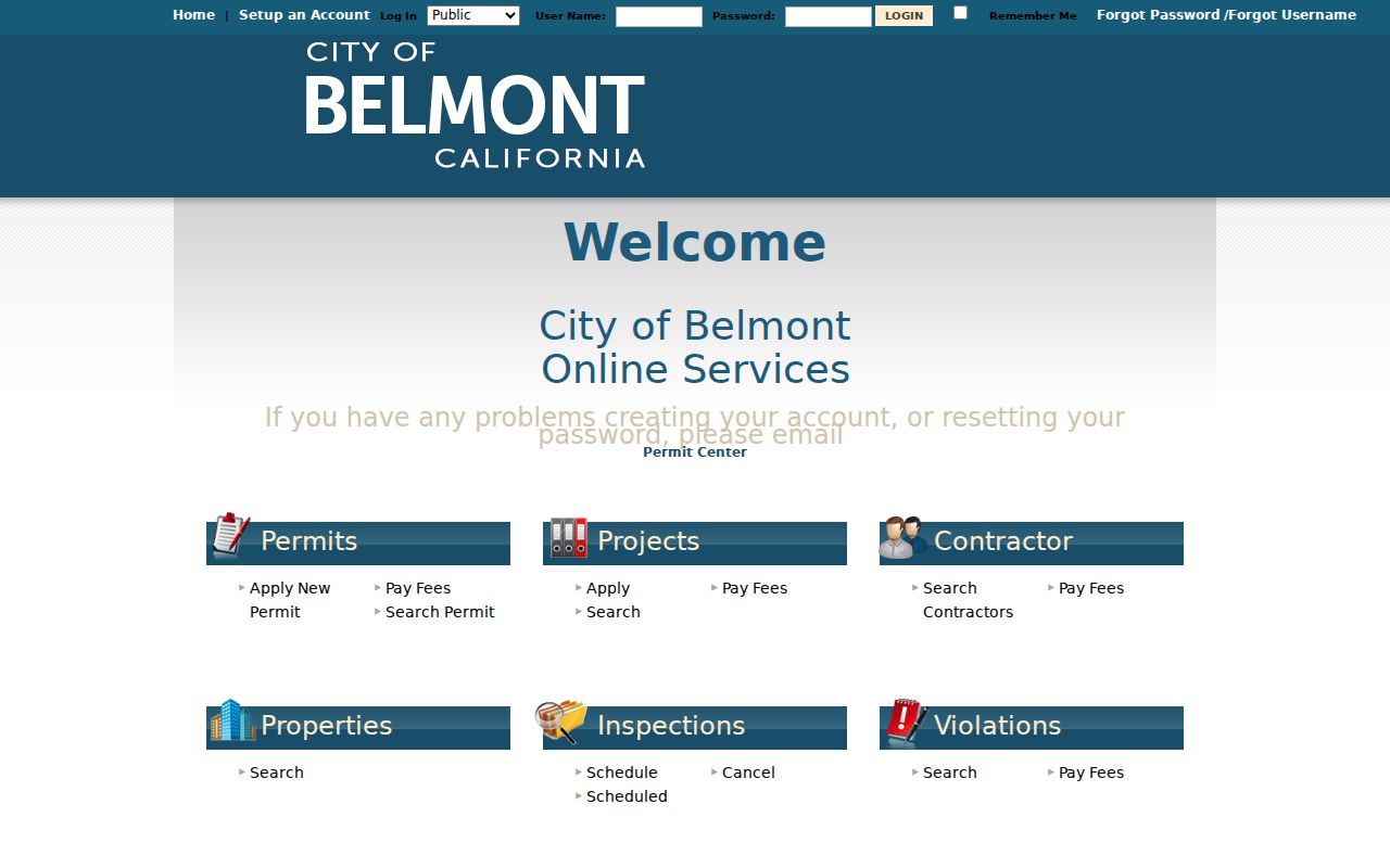 Belmont people search eTRAKiT permit project and parcel portal