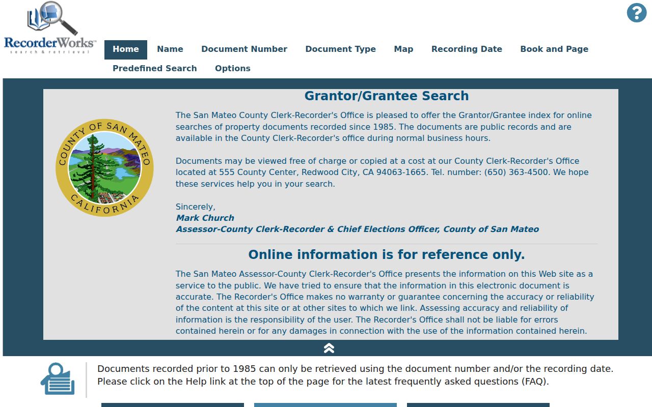 Belmont people search RecorderWorks grantor grantee index