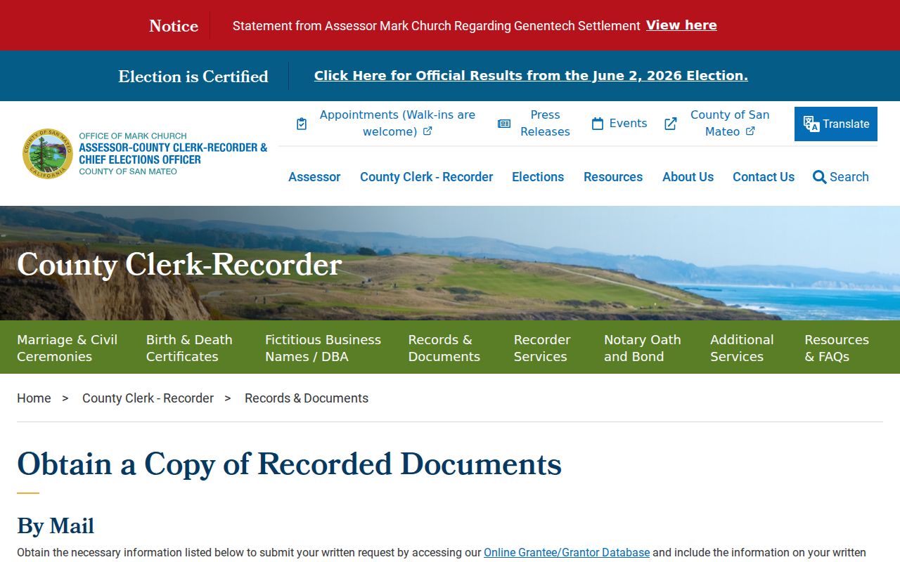 Belmont public records recorded document copy instructions for deed and lien requests