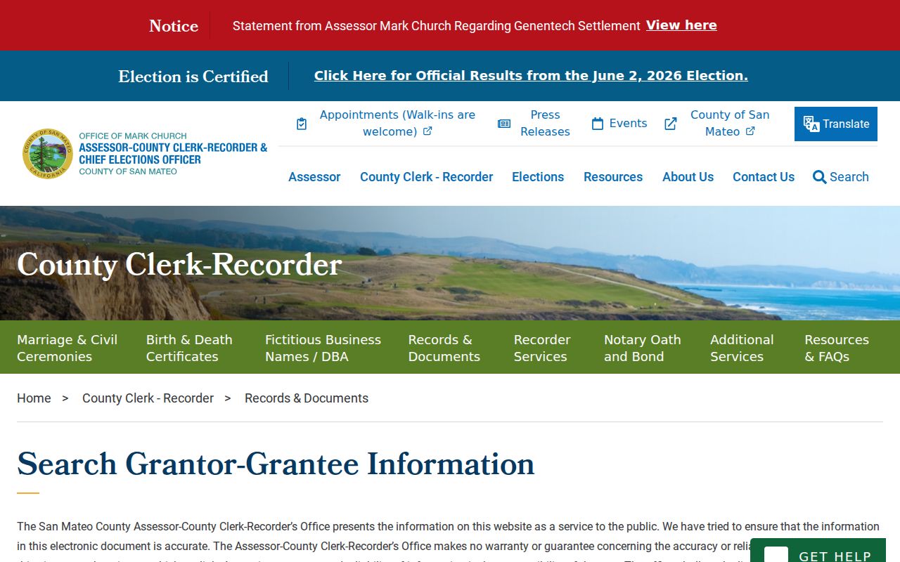 Belmont public records page explaining RecorderWorks index access and office copy limits